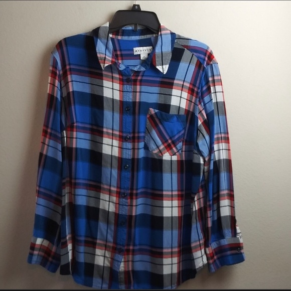 Ava & Viv Soft Plaid Lightweight Button Down Shirt - 2X - Picture 5 of 8